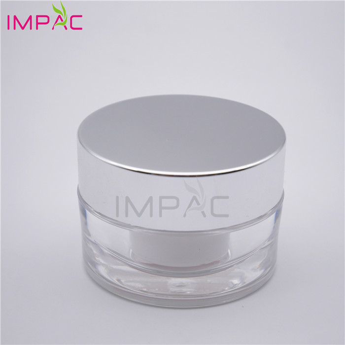 Double wall silvery screw cap skin care gel oval luxury acrylic jar 15ml
