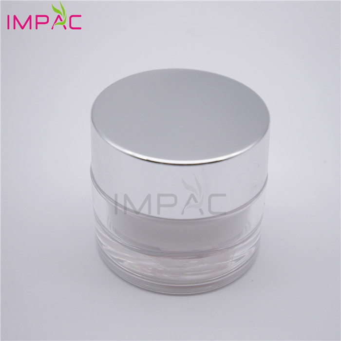 Double wall silvery screw cap skin care gel oval luxury acrylic jar 15ml