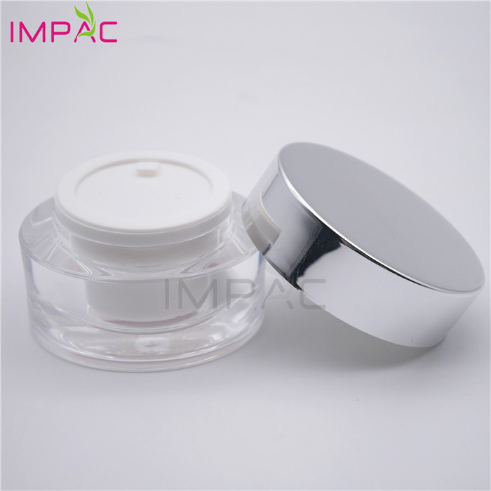 Double wall silvery screw cap skin care gel oval luxury acrylic jar 15ml