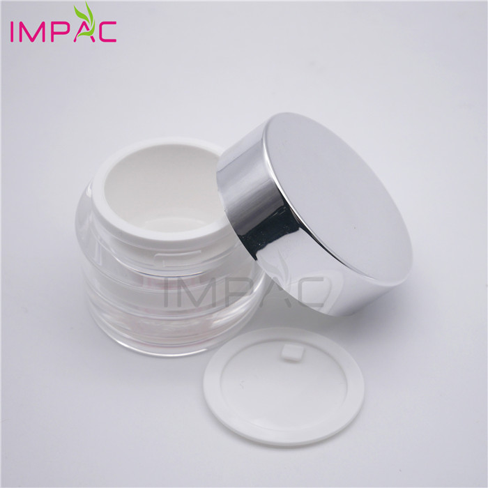 Double wall silvery screw cap skin care gel oval luxury acrylic jar 15ml