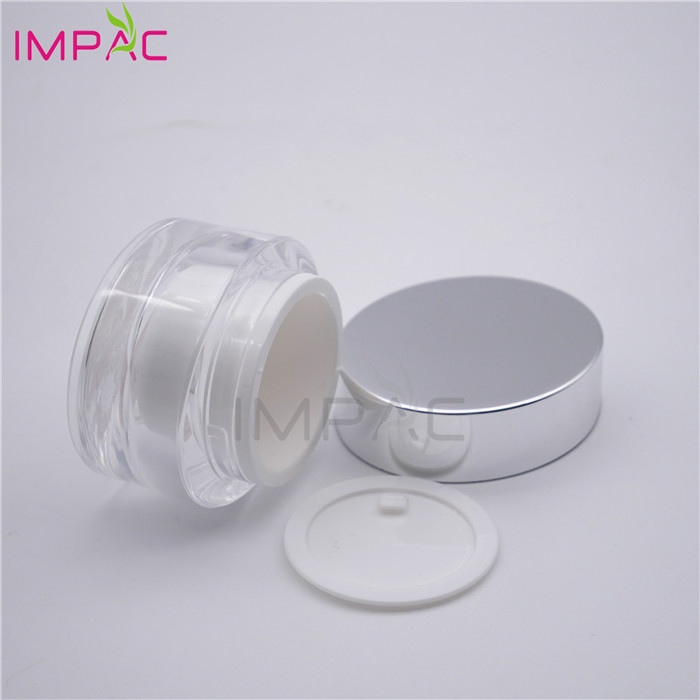 Double wall silvery screw cap skin care gel oval luxury acrylic jar 15ml
