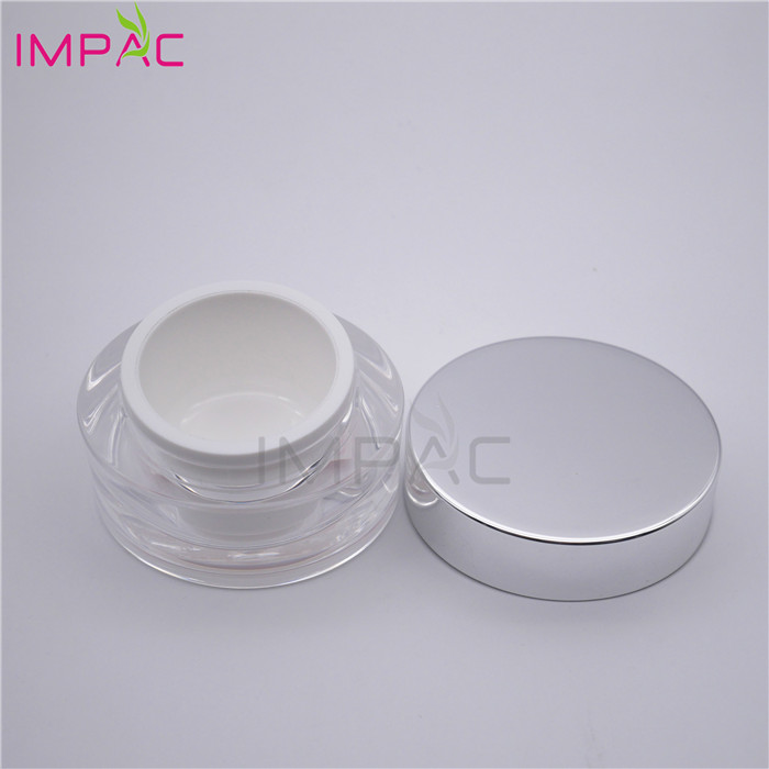 Double wall silvery screw cap skin care gel oval luxury acrylic jar 15ml