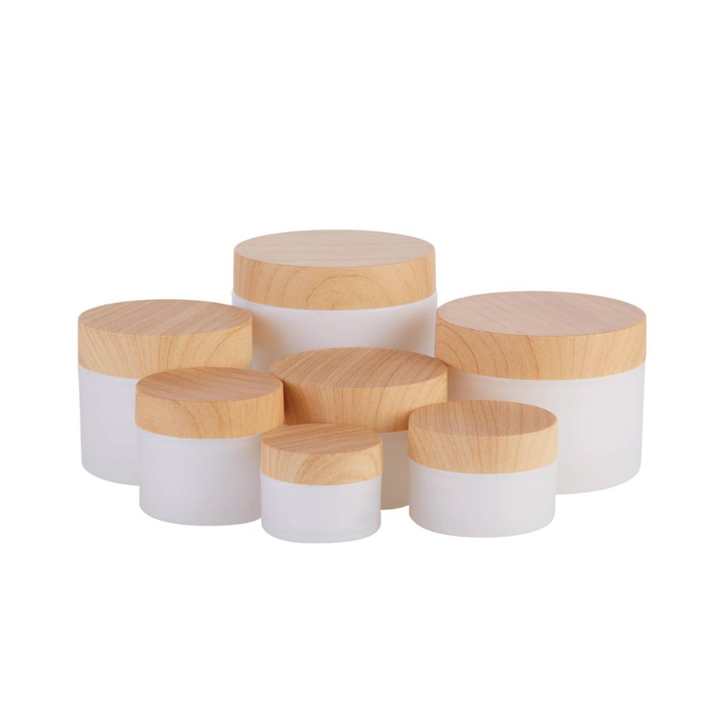Double wall water transfer printing bamboo style lid 10/20g skin care cream plastic jar