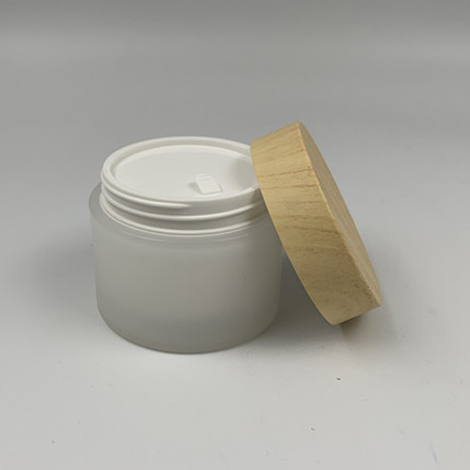 Double wall water transfer printing bamboo style lid 150g skin care cream plastic jar