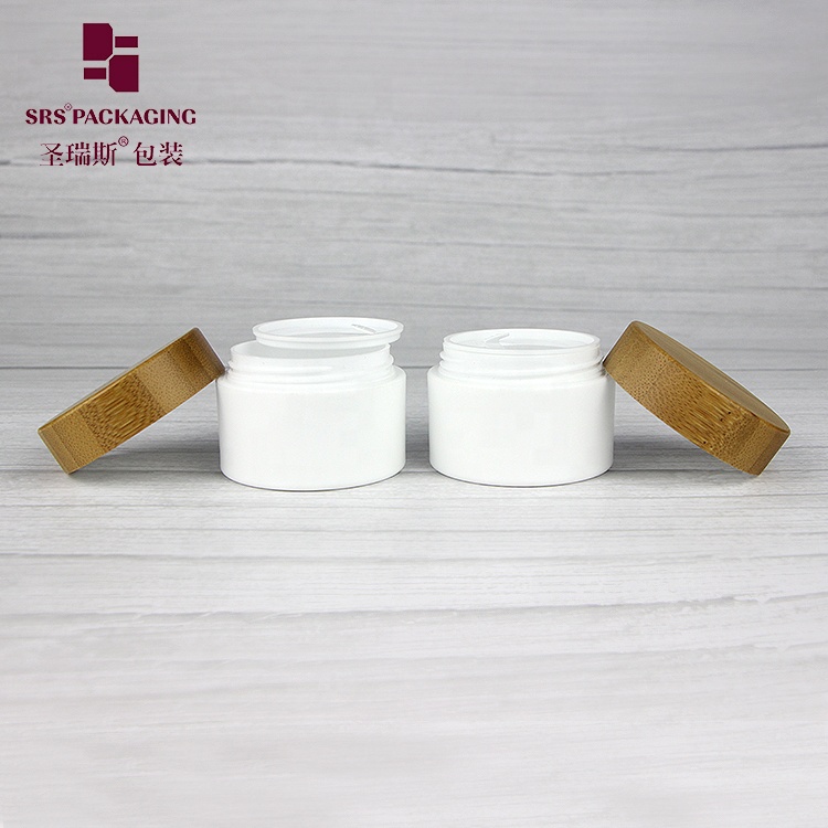 Double wall wholesale 15g plastic pp cosmetic jar face cream container with bamboo top