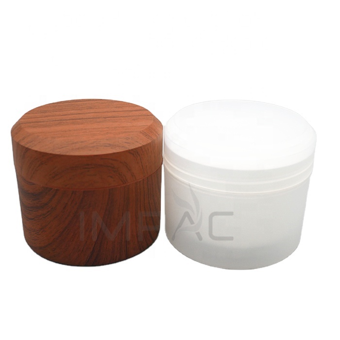 Double wall wood grain PP plastic cosmetic hair cream jar 250ml