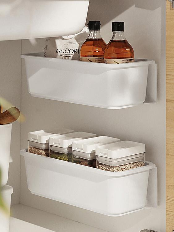 Drawer type cabinet storage rack wall hanging spice shelf free punching household kitchen sink shelf kitchen tools