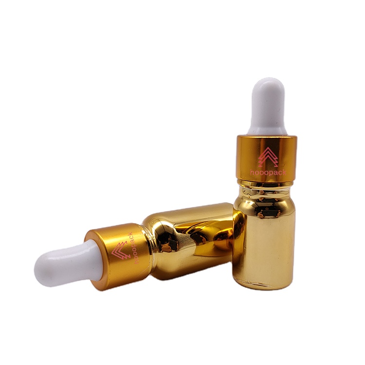 Drooper Bottle Essential Oil Glass 5ml 10ml 20ml Golden Dropper Plastic Cosmetic Skin Care Packaging Screen Printing
