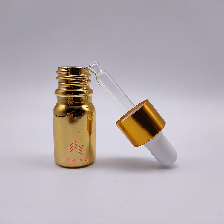 Drooper Bottle Essential Oil Glass 5ml 10ml 20ml Golden Dropper Plastic Cosmetic Skin Care Packaging Screen Printing