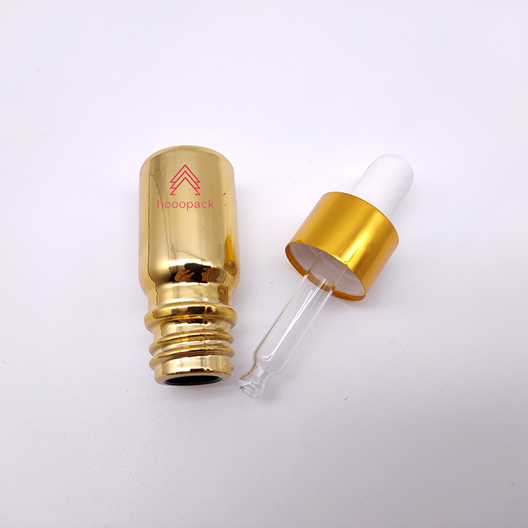 Drooper Bottle Essential Oil Glass 5ml 10ml 20ml Golden Dropper Plastic Cosmetic Skin Care Packaging Screen Printing