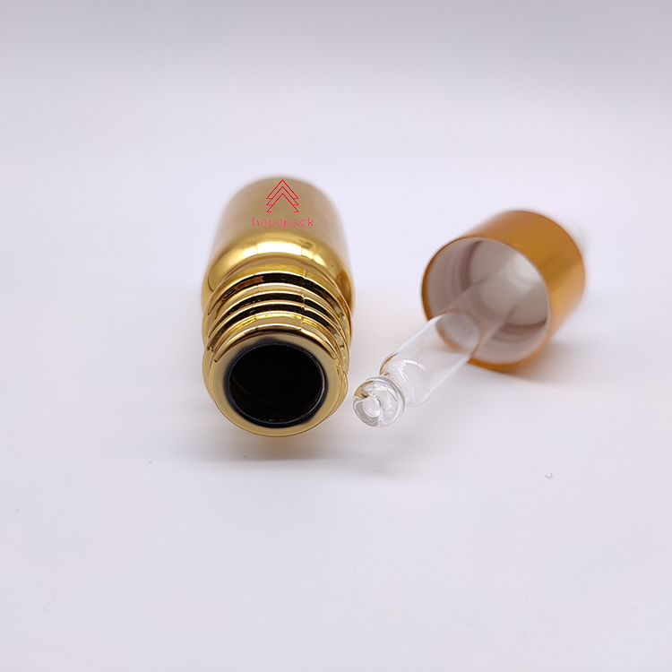 Drooper Bottle Essential Oil Glass 5ml 10ml 20ml Golden Dropper Plastic Cosmetic Skin Care Packaging Screen Printing