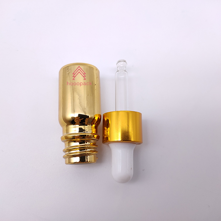 Drooper Bottle Essential Oil Glass 5ml 10ml 20ml Golden Dropper Plastic Cosmetic Skin Care Packaging Screen Printing