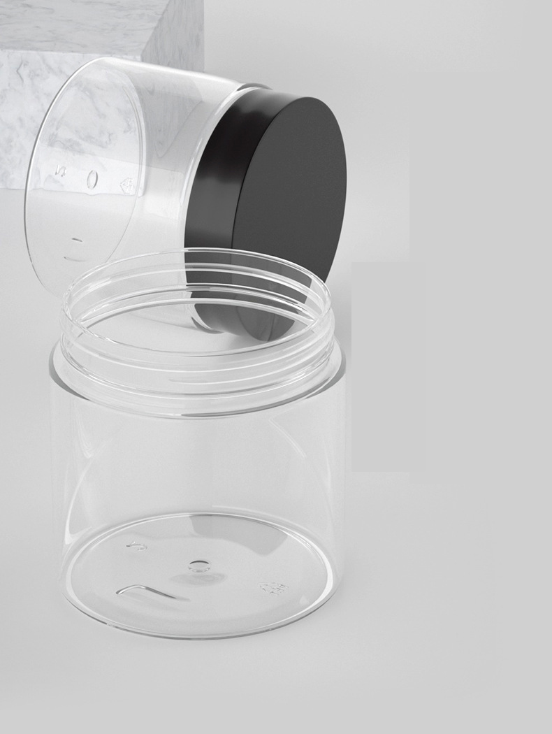 Drop shipping empty clear plastic pet cream jar black plastic cap 200ml cosmetic container plastic jar