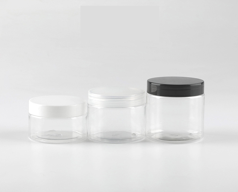 Drop shipping empty clear plastic pet cream jar black plastic cap 200ml cosmetic container plastic jar