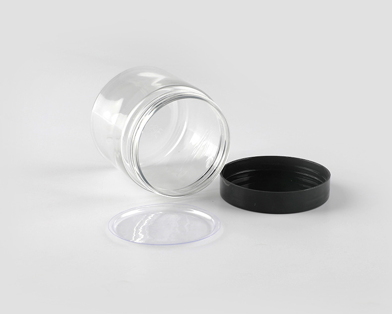 Drop shipping empty clear plastic pet cream jar black plastic cap 200ml cosmetic container plastic jar