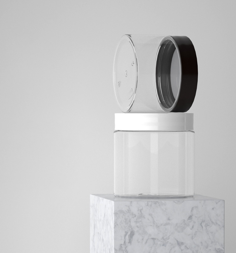 Drop shipping empty clear plastic pet cream jar black plastic cap 200ml cosmetic container plastic jar