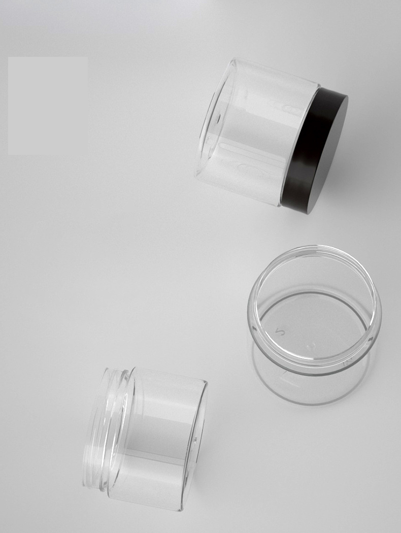 Drop shipping empty clear plastic pet cream jar black plastic cap 200ml cosmetic container plastic jar