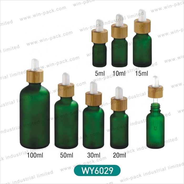 Dropper Bottle 50ml Green Glass Bamboo Screen Printing Personal Care Eye Drop Essential Oil Packaging