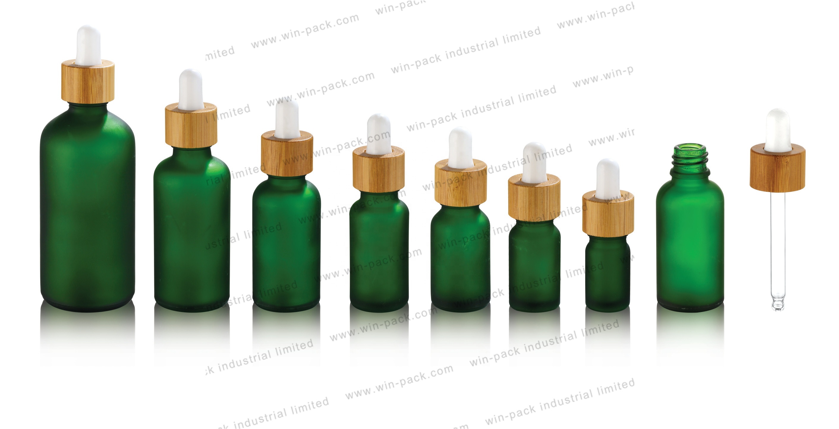 Dropper Bottle 50ml Green Glass Bamboo Screen Printing Personal Care Eye Drop Essential Oil Packaging