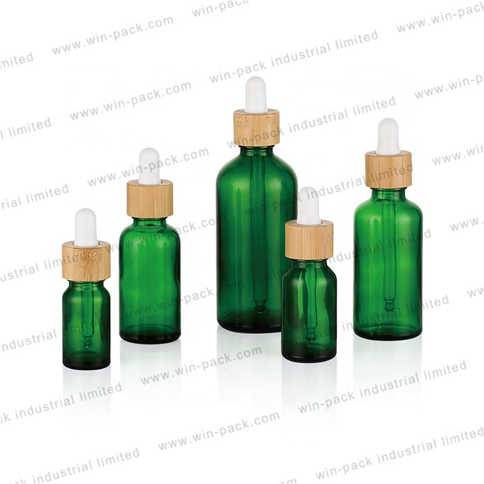 Dropper Bottle 50ml Green Glass Bamboo Screen Printing Personal Care Eye Drop Essential Oil Packaging