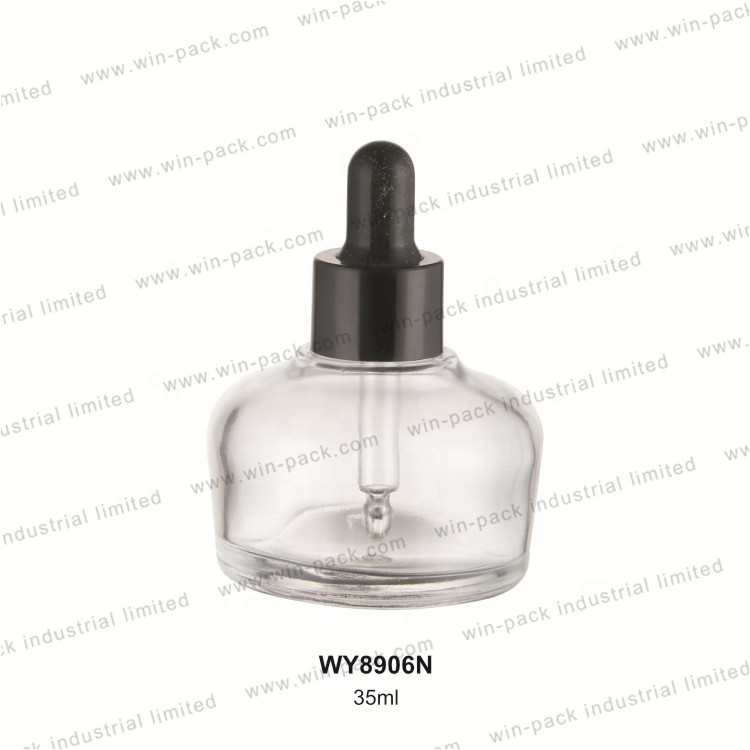 Dropper Bottles Cosmetics Packaging 35ml High Quality Empty Custom Round Clear Glass Skin Care Cream Screen Printing