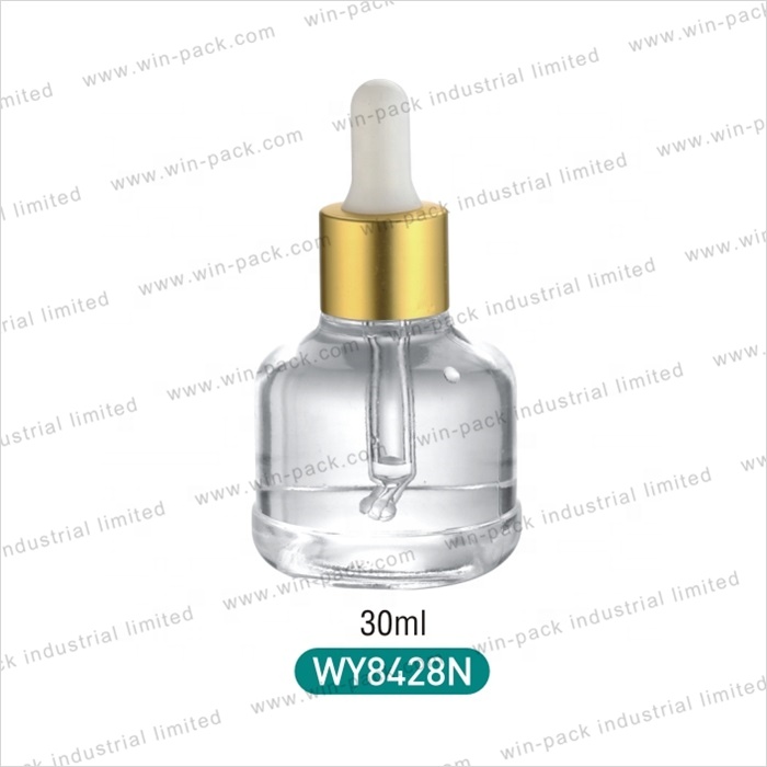 Dropper Bottles Cosmetics Packaging 35ml High Quality Empty Custom Round Clear Glass Skin Care Cream Screen Printing