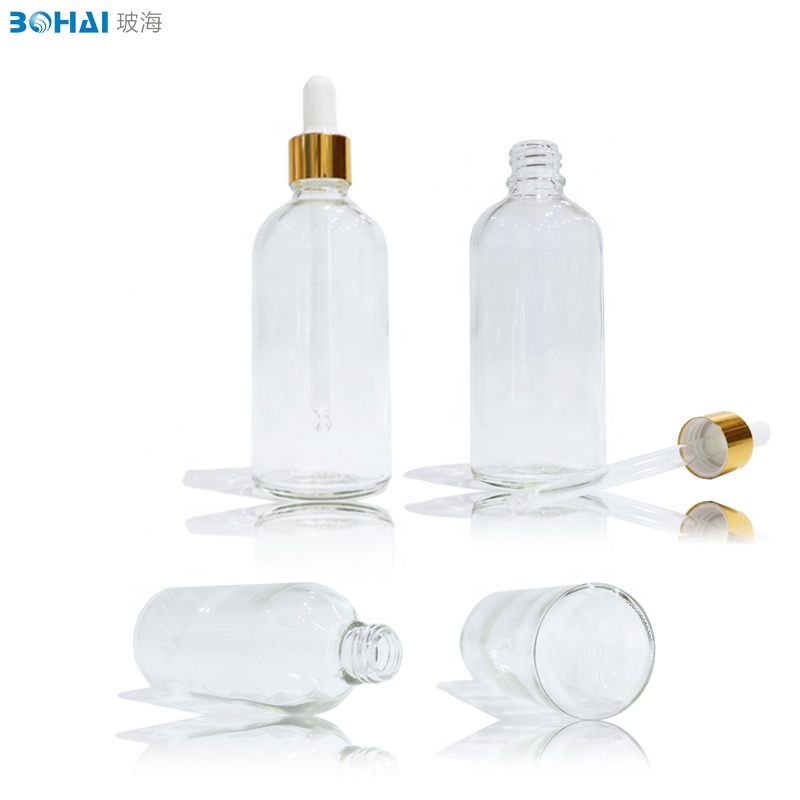 Dropper Oil Bottle Style Clear Glass with Rubber Aluminum Cap 100ml New Essential Oil Screen Printing Personal Care