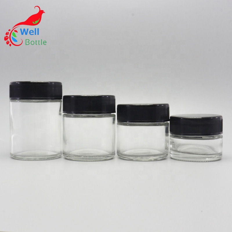 Dry herb jar 3ml 5ml 7ml 9ml 45ml 70ml 90ml 110ml 150ml 180ml 230ml 300ml clear childproof glass jar with childproof cap GJ-888S