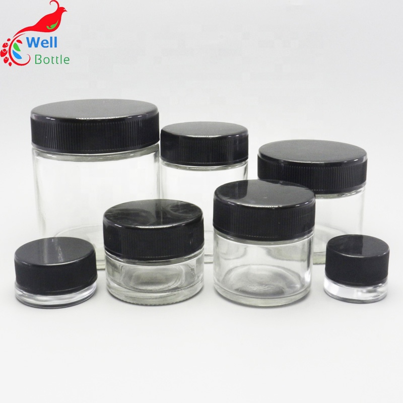 Dry herb jar 3ml 5ml 7ml 9ml 45ml 70ml 90ml 110ml 150ml 180ml 230ml 300ml clear childproof glass jar with childproof cap GJ-888S