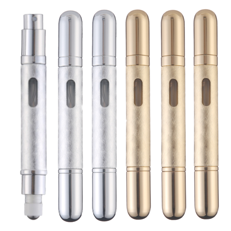 Dual Use Empty Refillable 10ml Aluminum Bottle 5ml Pocket Spray Perfume Atomizers&5ml Metal Leakproof Roller Parfum Oil Bottle