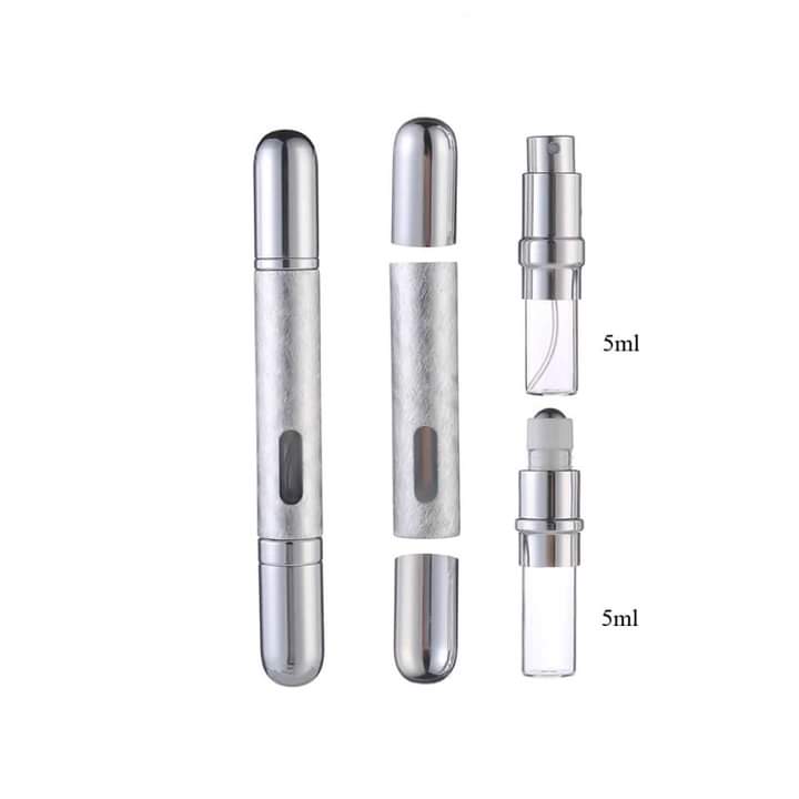 Dual Use Empty Refillable 10ml Aluminum Bottle 5ml Pocket Spray Perfume Atomizers&5ml Metal Leakproof Roller Parfum Oil Bottle