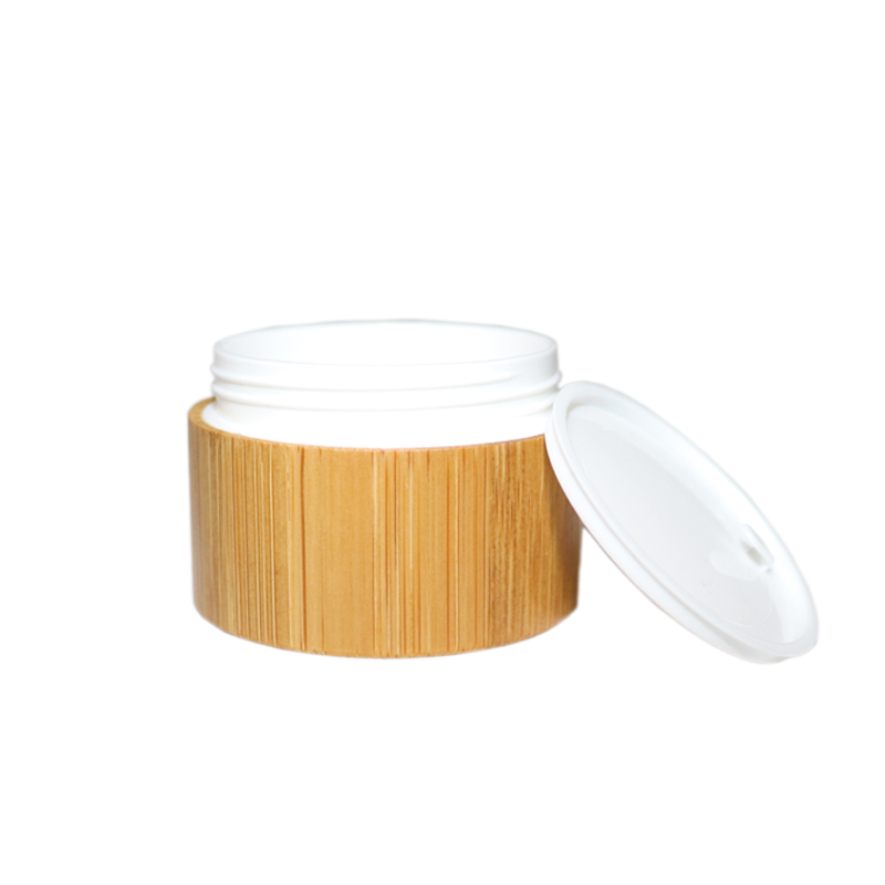 Dual wall bamboo packaging empty cosmetic cream plastic container 15g 30g 50g 100g wood lid plastic jar bamboo lid cosmetic jar