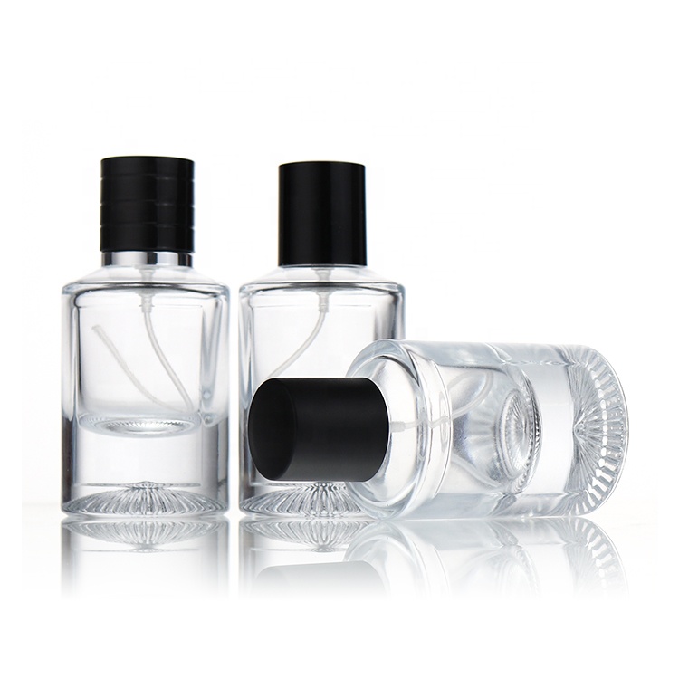 Dubai Arabian High Quality Cylinder Personalised Glass Spray Perfume Bottle 30ml 50ml 100ml Design With Packaging Box