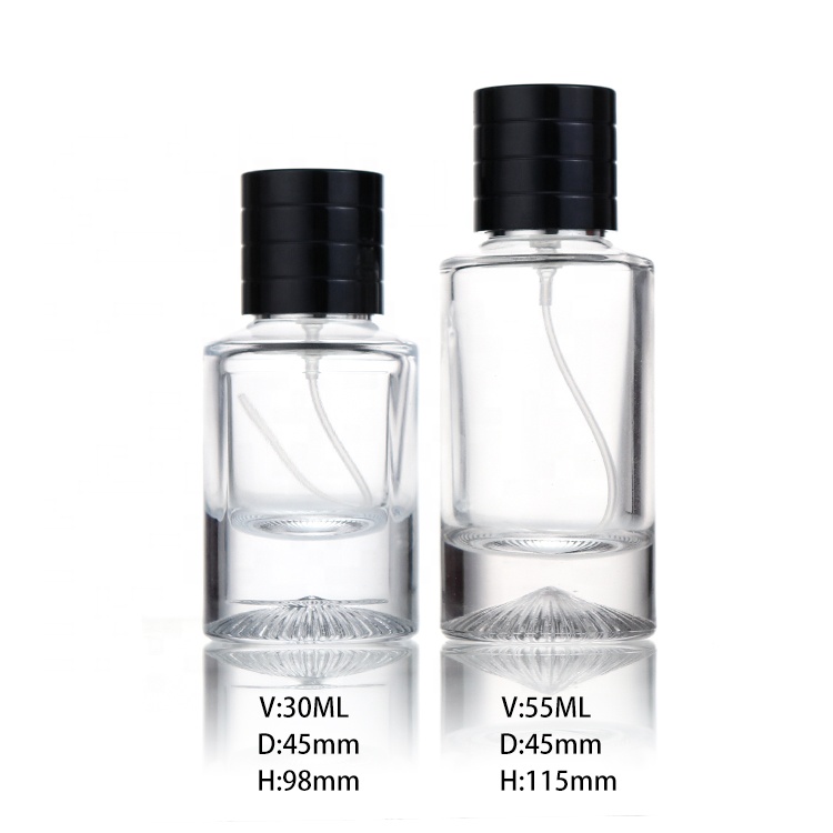 Dubai Arabian High Quality Cylinder Personalised Glass Spray Perfume Bottle 30ml 50ml 100ml Design With Packaging Box