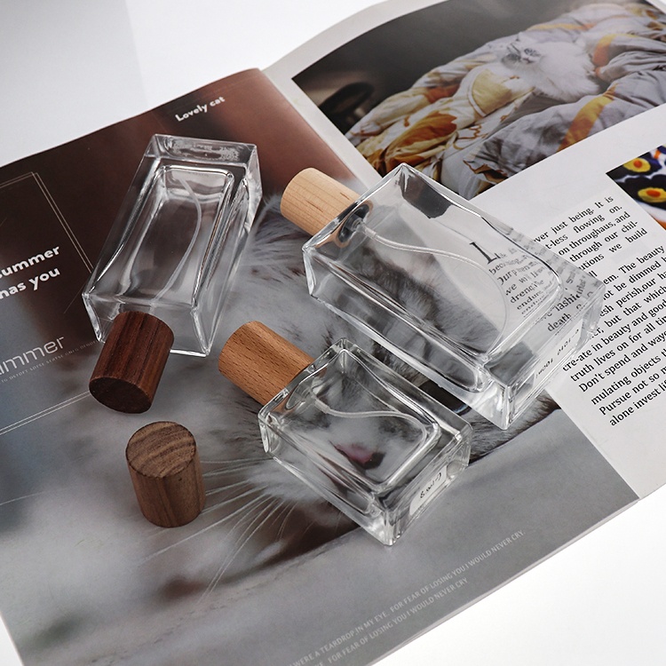 Dubai Arabic Aquare Rectangle Wooden Cap 30ml 50ml 100ml Glass Perfume Bottle And Box