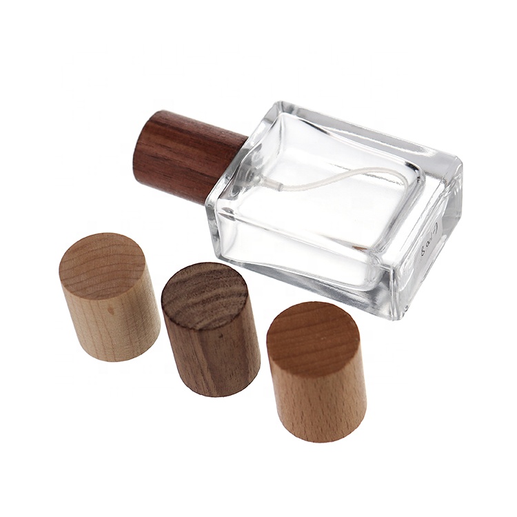 Dubai Arabic Aquare Rectangle Wooden Cap 30ml 50ml 100ml Glass Perfume Bottle And Box