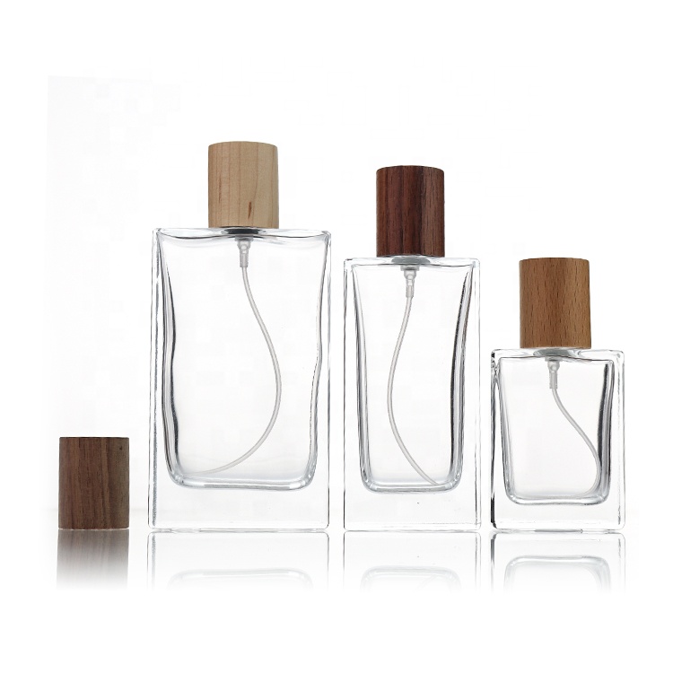Dubai Arabic Aquare Rectangle Wooden Cap 30ml 50ml 100ml Glass Perfume Bottle And Box
