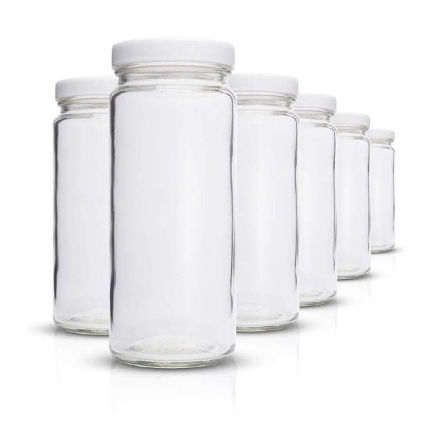 Durabl Eco Friendly BPA Free Reusable Clear Glass Bottles Wide Mouth with Lids for Honey Smoothies 16 oz glass jar