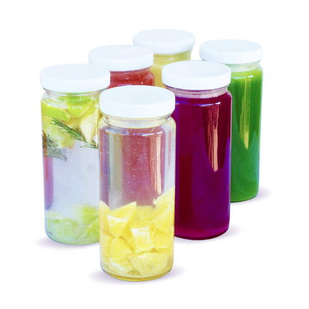 Durabl Eco Friendly BPA Free Reusable Clear Glass Bottles Wide Mouth with Lids for Honey Smoothies 16 oz glass jar