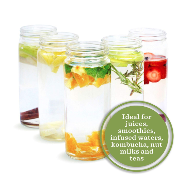 Durabl Eco Friendly BPA Free Reusable Clear Glass Bottles Wide Mouth with Lids for Honey Smoothies 16 oz glass jar