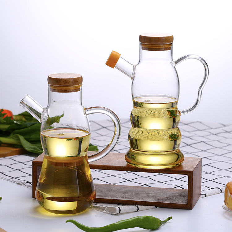 Durable 500ml Glass Olive Oil Bottle /Vinegar Bottle With Bamboo Lid And Measuring Lin