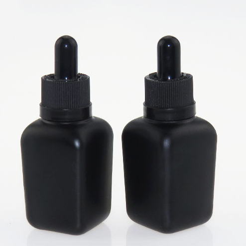 E Liquid 30ml Square Frosted Black Glass Bottles 1 oz Black Square Dropper Bottle For E Juice