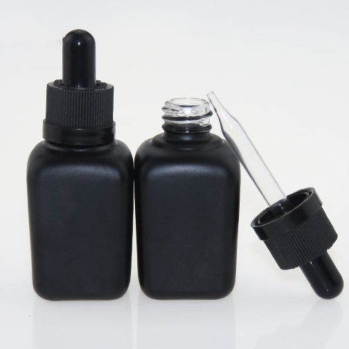 E Liquid 30ml Square Frosted Black Glass Bottles 1 oz Black Square Dropper Bottle For E Juice