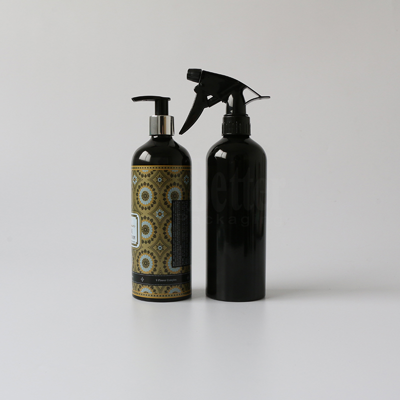 E-better support customized printing black glossy metal aluminum spray bottle for soap 200ml 300ml 500ml 1000ml