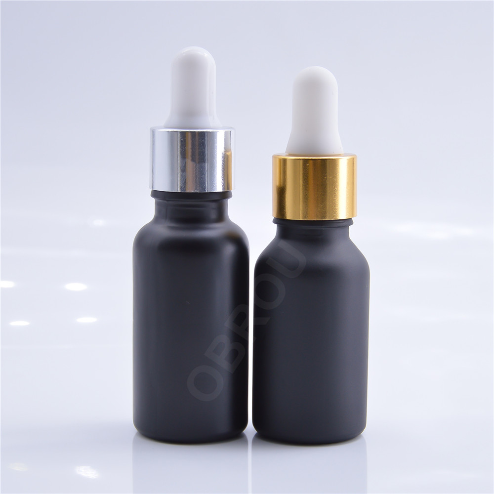 E liquid e juice Essential oil bottle 10ml 15ml 20ml 30ml 50ml 100ml Luxury Silver lid black matte glass dropper bottle