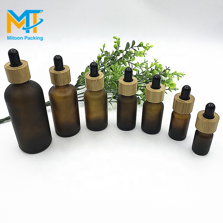 E liquid e juice Essential oil bottle 5ml 10ml 15ml 20ml 30ml 50ml 100ml Luxury bamboo lid amber frosted glass dropper bottle