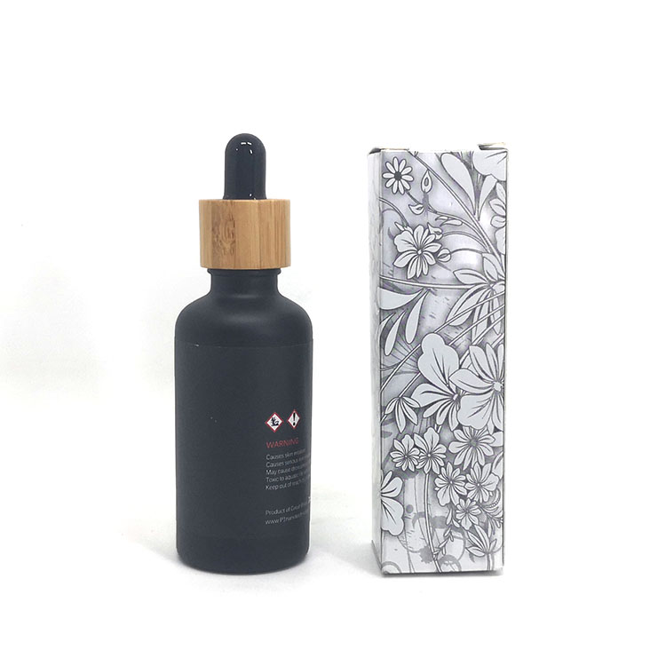 E liquid e juice Essential oil bottle 5ml 10ml 15ml 20ml 30ml 50ml 100ml Luxury bamboo lid black matte glass dropper bottle