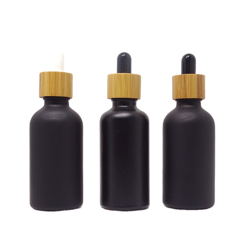 E liquid e juice Essential oil bottle 5ml 10ml 15ml 20ml 30ml 50ml 100ml Luxury bamboo lid black matte glass dropper bottle
