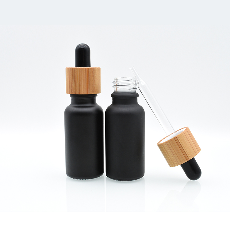 E liquid e juice Essential oil bottle 5ml 10ml 15ml 20ml 30ml 50ml 100ml Luxury black matte glass dropper bottle with bamboo lid