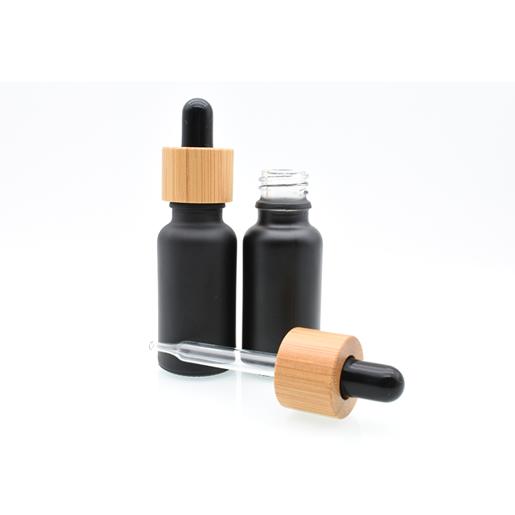 E liquid e juice Essential oil bottle 5ml 10ml 15ml 20ml 30ml 50ml 100ml Luxury black matte glass dropper bottle with bamboo lid